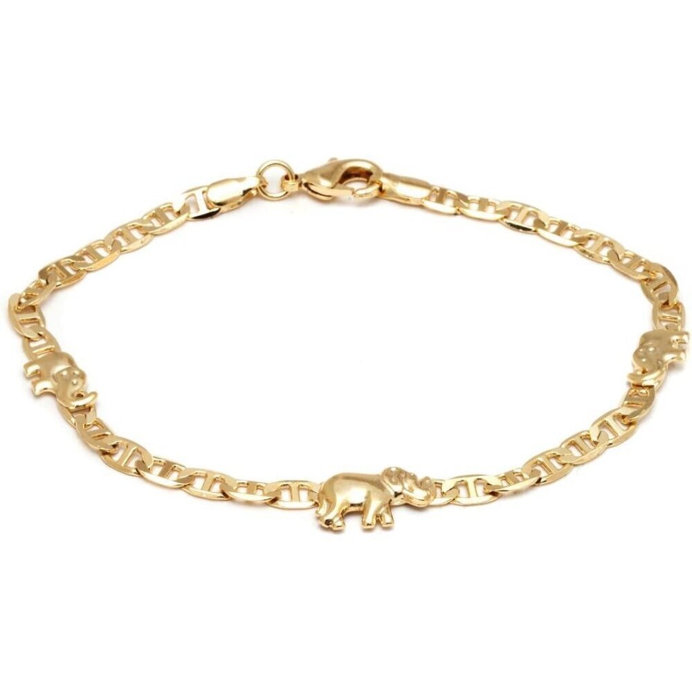 Gold Plated Elephant Anklet Women Flat Marina Chain Made in Brazil
